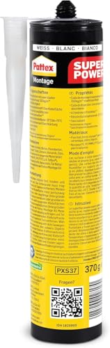 Pattex Montagekleber Super Power, Baukleber mit superstarker Anfangshaftung, Kraftkleber für saugende Materialien, Kleber für innen & außen, 1 x 370g