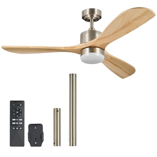VONLUCE 132 CM Ventilatori da Soffitto con Luci e Telecomando Ventilatore da Soffitto in Legno con 3 Pale Motore DC Reversibile Silenzioso a 6 Velocità per Camera da Letto Soggiorno Studio Patio,Legno