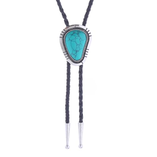 Image of GelConnie Bolo Tie for Men Women Western Cowboy Turquoise Leather Necktie | Natural Stone Bolo Tie Necklace for Women Rodeo Cowboy Leather Necktie Native American Western Cowgirl Ties Adjustable Cord