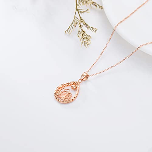Sisgem 18K Rose Gold Lotus Lotus Flower Necklace For Women, Real Gold Teardrop Pendant And Chain Jewelry Gift For Her, 16-17 Inch #TOP5