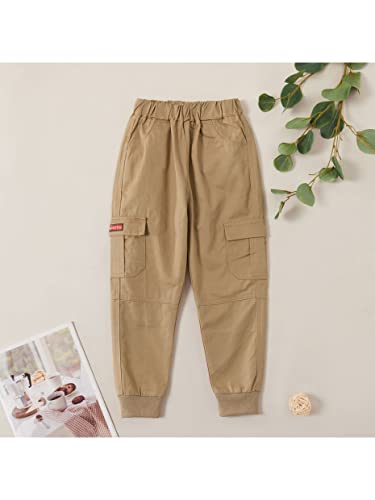 Kid Boy Casual Pocket Design Cotton Cargo Pants Khaki3
