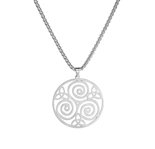 SIPURIS Celtic Triskele Triskelion Pendant Necklace for Men Women Triple Spiral Round Necklace Stainless Steel Celtic Trinity Knot Symbol Jewelry Gift (Sliver)
