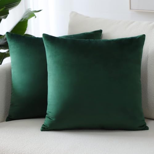 Image of 2 Piece Premium Holland Velvet Cushion Cover, Army Green, 18x18 | Soft Solid Decorative Throw Square Pillow Cases Modern Luxury Home Decor for Couch Sofa Bedroom Livingroom