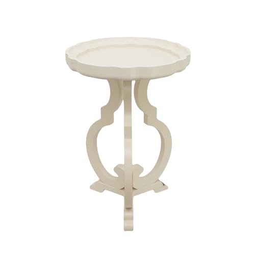 PARISLOFT French Country End Table with Scalloped Edge Tray Top and Curved Legs, Wood Side Table, Rustic Accent Table for Living Room, Bedroom, Small Space, 15.75 x 15.75 x 24 Inches