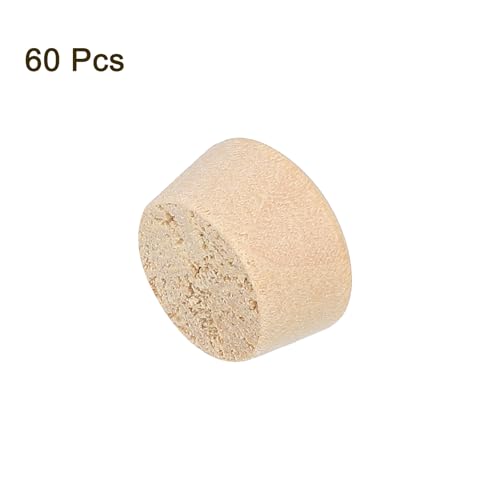 Image of uxcell 60Pcs Wood Button Plugs, 12.5mm /0.49 inch Flat Head Hardwood Screw Hole Plug Wooden Caps Buttons Wood Plug for Furniture Woodworking Craft Decor (14mm x 12.5mm)