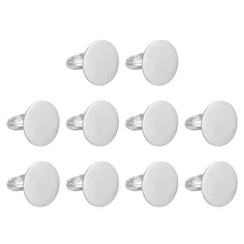 QUARKZMAN 10 Piezas De Base De Anillo De Metal Liso, 20mm Base De Anillo Ajustable Para Cabujón Bandeja De Bisel Plana Para Fabricación De Joyería DIY Artesanías, Plata
