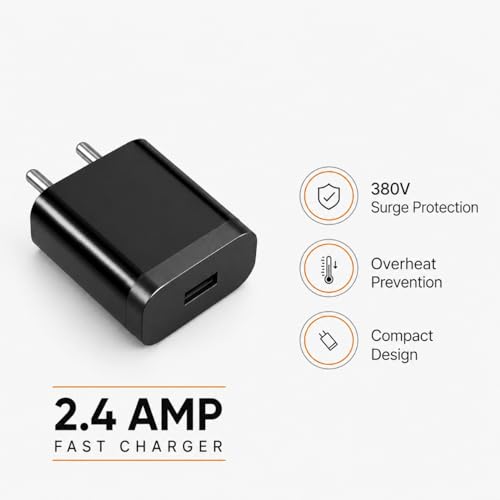 Image of Wall Charger with Micro USB Cable, Fast Charging Adapter, Black, for Android Smartphones (Black-MI-A2)