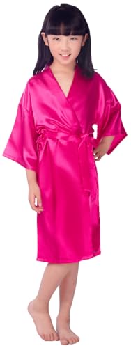 VeiOh Girls Silky Satin Pure Kimono Robes for Wedding Spa Birthday Party Gifts Bathrobe Rose 6