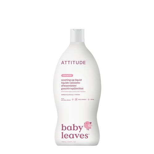 ATTITUDE Baby Washing up Liquid, EWG Verified, No Added Dyes or Fragrances, Tough on Milk Residue and Grease, Vegan, Unscented, 700 mL