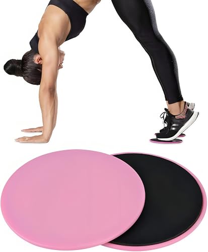 Tuokay, 2er Doppelseitige Gliding Discs, Fitness Disc Slides für Fitnessstudio, Zuhause & Yoga & Pilates, für Teppich, Fliesen, Laminat, Holzboden (Rosa)