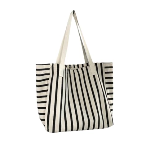 Striped Shoulder Bag Black&white Canvas Women Handbag Simple Style Beach