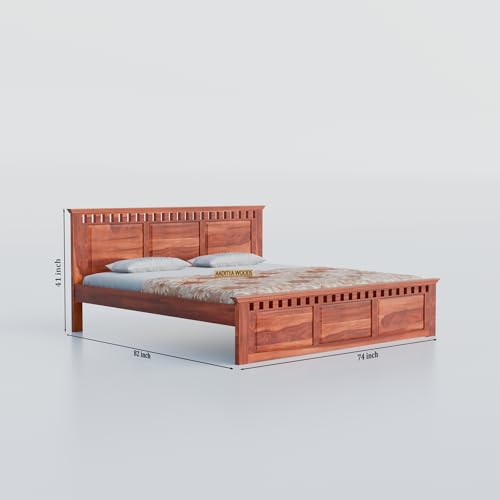Image of AADITYA WOODS Solid Sheesham Wood King Bed Cot Without Storage | Wooden Bed for Bedroom | Multipurpose Use Cot Palang Diwan (Honey k1, King) (82 x 74 x 41 inch)