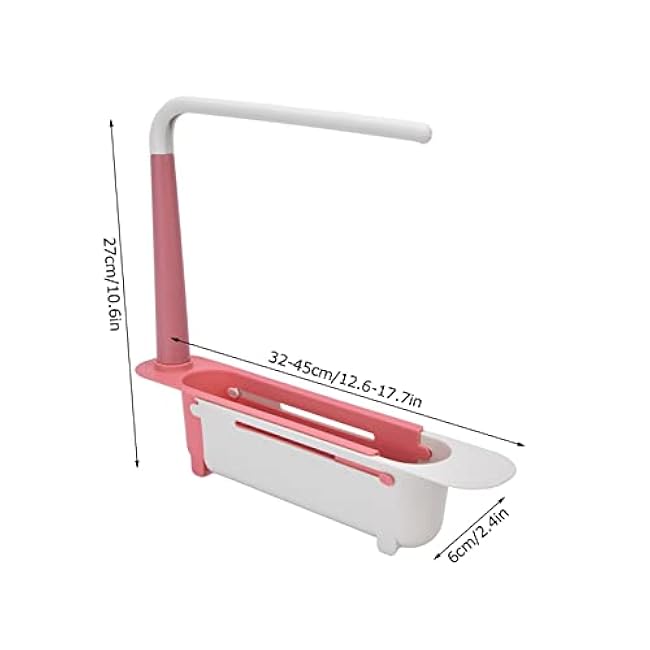 Telescopic Sink Storage Rack Holder,2-in-1 Sink Storage Rack Holder Kitchen Over Sink Organizer with Towel Hanger Expandable Sink Organizer for Kitchen Sink (Red)