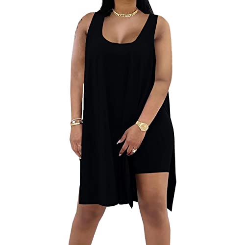 AXOSY Women's Plus Size 2 Piece Outfits Sleeveless Tunic Tops and Bodycon Biker Shorts Sets Tracksuits