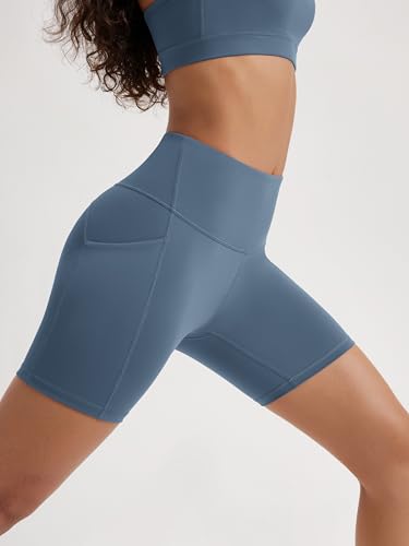 ODODOS 2-Pack High Waist Workout Shorts with Pockets for Women 6"/8" Inseam Tummy Control Gym Athletic Biker Shorts2