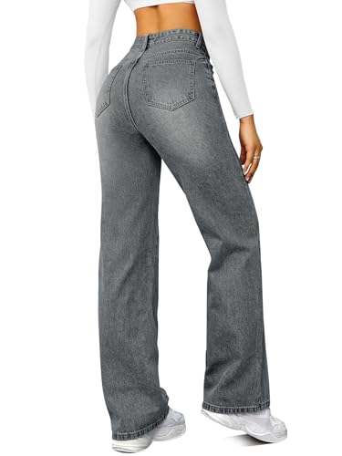 Image of FUNUCA Straight Leg Jeans for Women,High Waisted Wide Leg Loose Microelastic Boyfriend Denim Pants