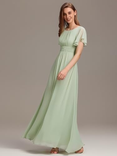 Image of Ever-Pretty Women's Spring Elegant Round Neck Short Sleeve Chiffon Empire Waist Floor Length Formal Dresses Bridesmaid Dress