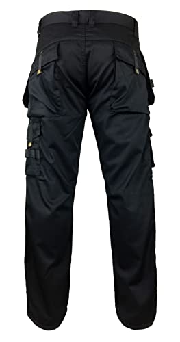 Fashio Mens Cordura Pants Utility Tool Pockets Carpenter Heavy Duty Knee Reinforced Work Wear Safety Trousers S1 Black W32-L30 #TOP4