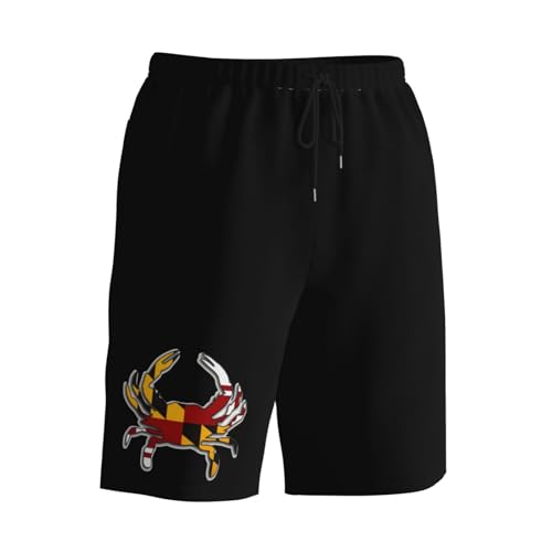 Maryland Flag Crab Men's Quick-Dry Board Shorts 7" - Swim Trunks Summer Hawaii Beach2