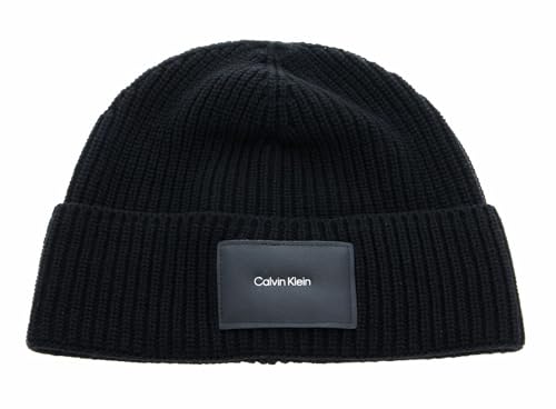 Calvin Klein Herren Patch Beanie Strickmütze, Ck Black, One Size