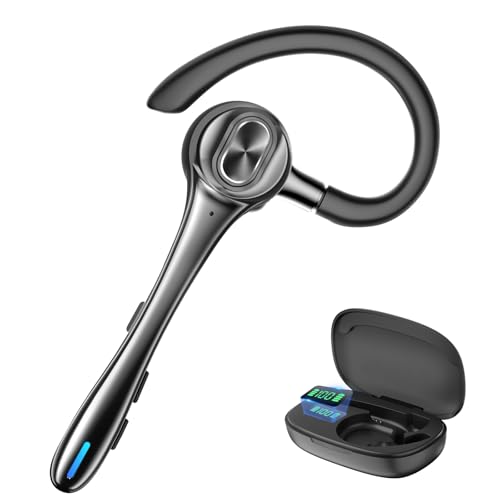 Bluetooth Earpiece Wireless Headset with Noise Cancelling Microphone 160H Standby Time Hands Free Over Ear Ear phone LED Diaplay Charging Case for IOS Android Samsung Cellphones Truck Drivers Business