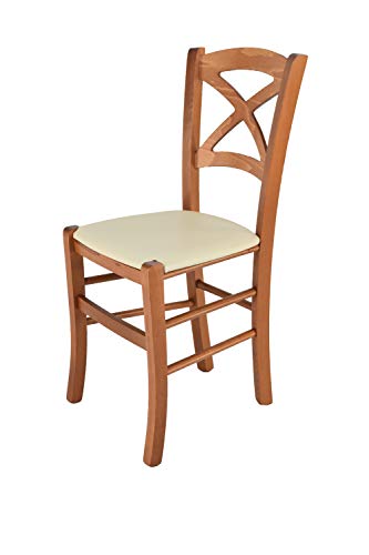 Tommychairs - Chaise CROSS pour cuisine, bar et salle à manger, robuste structure en bois de hêtre peindré en couleur cerisier et assise rembourrée et...
