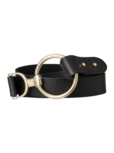 Sheego Cinturón de piel para mujer con hebilla dorada, Negro , 145