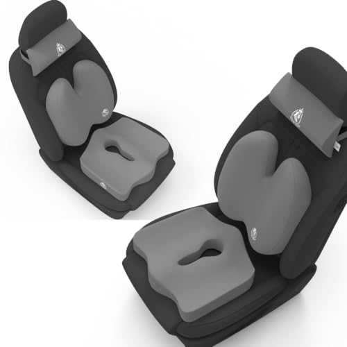 Image of MRRON Neckrest Back Support or Coccyx Orthopaedic Cushion for Long Sitting Universal fit with Ergonomic Design Made by High Density Memory Foam Used for Car or Office Chairs. (Grey, Backpro)