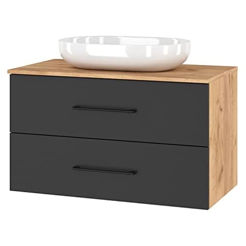 Planetmöbel Badmöbel Waschtischunterschrank LUX 90 cm Gold Eiche/Anthrazit OHNE Waschbecken Cover