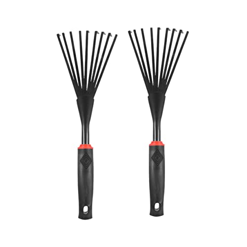 KONTONTY Rastrillo De Mano De Jardinería 2pcs Rastrillo De Raíz De 9 con Mango Ergonómico para Cultivo y Mantenimiento De Jardines