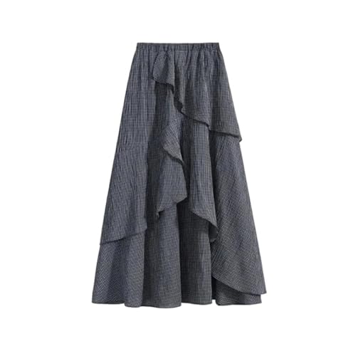 Women's Fashionable Vintage Plaid Skirt A- Line Irregular Hem Ruffles Elastic Waist Skirts