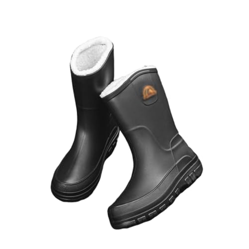 CLSQLXYJZC Men's Winter Warm Rubber Boots, Outdoor Waterproof Non-slip Winter Warm Fur Lined Mid Calf Rain Boots for Men, Garden Wear Width Hunting Shoes, for Agriculture and Industrial Working