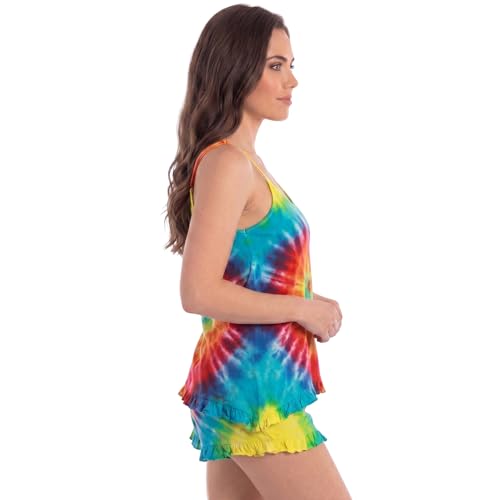 Image of Just Love Women's Tie Dye Pajama Short Set, 100% Cotton Tank and Shorts Sleepwear with Ruffle Detail
