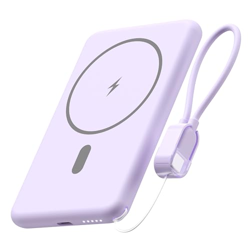 Batería externa magnética de 6800 mAh, fijación precisa, carga rápida bidireccional USB-C, doble carga simultánea, certificaciones de seguridad – Powerbank Compact (Purple)