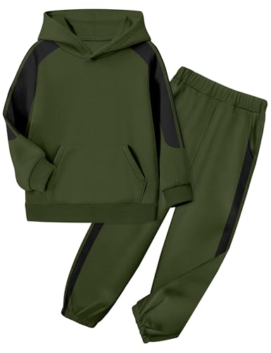 Boys Clothes Hoodie Kids Boys' Clothing Sets Stripe Color Block Sweatsuit 2pcs Long Sleeve Outfits with Pocket 6-12y