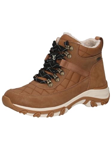 CAPRICE Damen Sneaker hoch mit Fütterung mit Schnürsenkeln Wasserabweisend, Braun (Cognac Comb), 39 EU