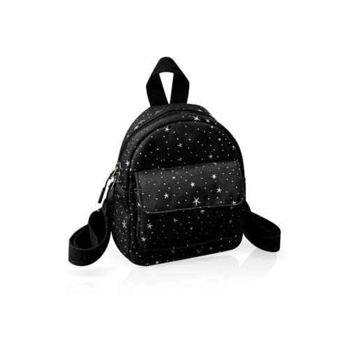 WisePoint Mini mochila feminina com zíper, padrão estrela, casual, nylon, mochila pequena leve para trabalho ou viagem, Preto, Mini