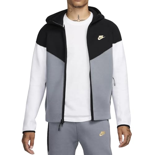 Nike Men's Sweatshirt with Hood and Zip Tech Fleece Windrunner Black Size XS Code FZ4709-011, Black/Grey/White, XS