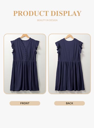 Image of Eytino Plus Size Dresses for Women Summer Ruffle Cap Sleeve Lace V Neck Embroidery Eyelet A Line Dress(1X-5X)