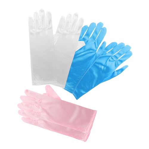 3 Pairs Dress Skirt Gloves for Party Supplies Elegant Princess Style in Pink White Blue for Wedding Flower Ballet Dance and Photography Props