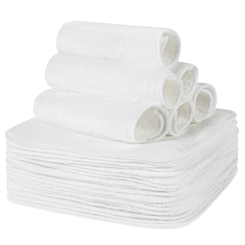 Aomig Toallitas Reutilizables para Bebé, 50 Pcs 15cmx15cm, Algodón Suave y Orgánico, Lavables y Reutilizables, Blancas
