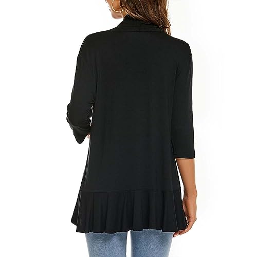 Image of Womens Lightweight Cardigan Open Front Cardigans Soft Draped Ruffles 3 /4 Sleeve Cardigan (S-3XL)