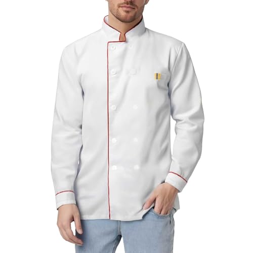 Generisch Chaqueta de cocinero para hombre, chaqueta de trabajo de manga larga, unisex, cuello alto, uniforme, ropa de cocina, hotel, cafetería, chaquetas de cocina con bolsillo, uniforme de cocina