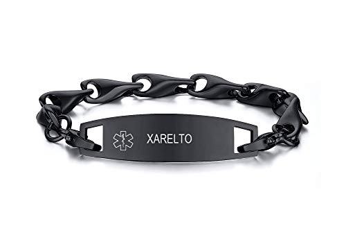 VNOX Free Engraving-12MM Medical Alert ID Special Link Chain Double Lobster Clasp Stainless Steel Bracelet (8.0 Inches-Black, XARELTO)