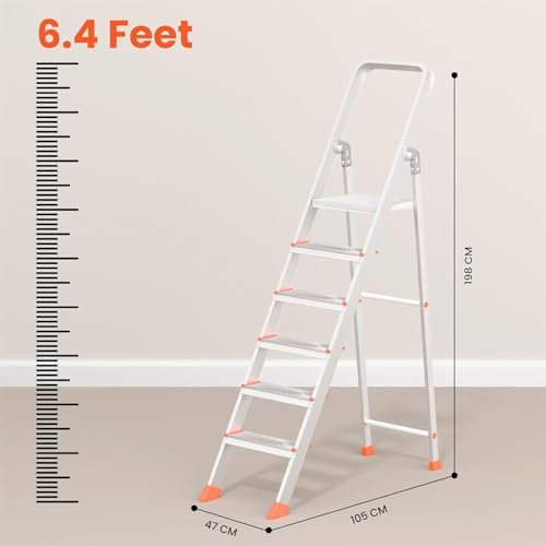 Image of 6 Step Foldable Aluminum Step Ladder with Anti-Slip Steps & Rubber Feet | Heavy-Duty Portable Ladder for Home, Kitchen, Office & Indoor Use (6 Step)