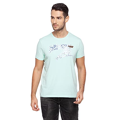 Image of Spykar Mens Cotton ICE Green Printed T-Shirt