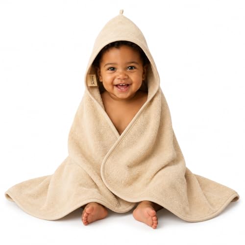 Image of Huxie Hooded Baby Towels – 100% Organic Cotton Baby Bath Towels – Baby Boy and Girl Newborn Essentials - Super-Soft and Absorbent. (Fog)
