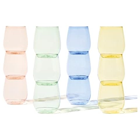 TOSSWARE POP 14oz Vino - Color Series SET OF 12, Premium Quality, Recyclable, Unbreakable & Crystal Clear Plastic Wine Glasses Cover