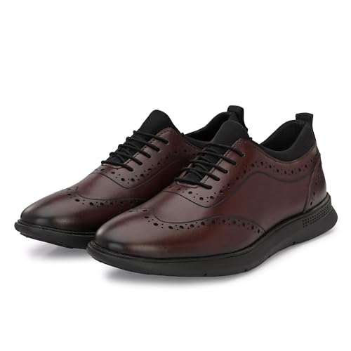 Image of Legwork Crossover Brogues for Men | Genuine Leather & Mesh Upper, Cushioned EVA Sole | Lightweight Semi-Formal Lace-Up Oxfords for Office, Travel & Casual Comfort