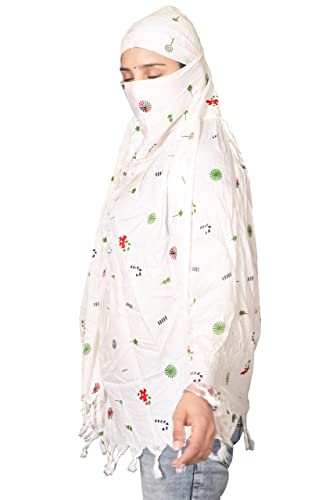 Image of SIXSIGMA Cotton Long Scarf Cum Mask scarves Usable for vehicle Driver | White Printed Design | Universal Size | For Girl & Women | Breathable Sun Protection Light Weight